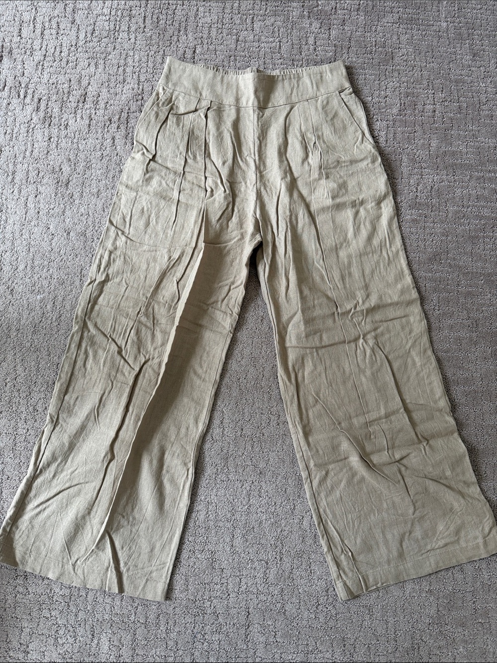 Abercrombie & Fitch Wide Leg Linen Cotton Blend Pants in Light Khaki